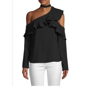 NEW BCBGMAXAZRIA BLACK VERONIKA ONE-SHOULDER TOP LMQ1Z694/S653A SIZE med